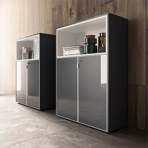 Anthracite hinged cabinets with glass doors and locks