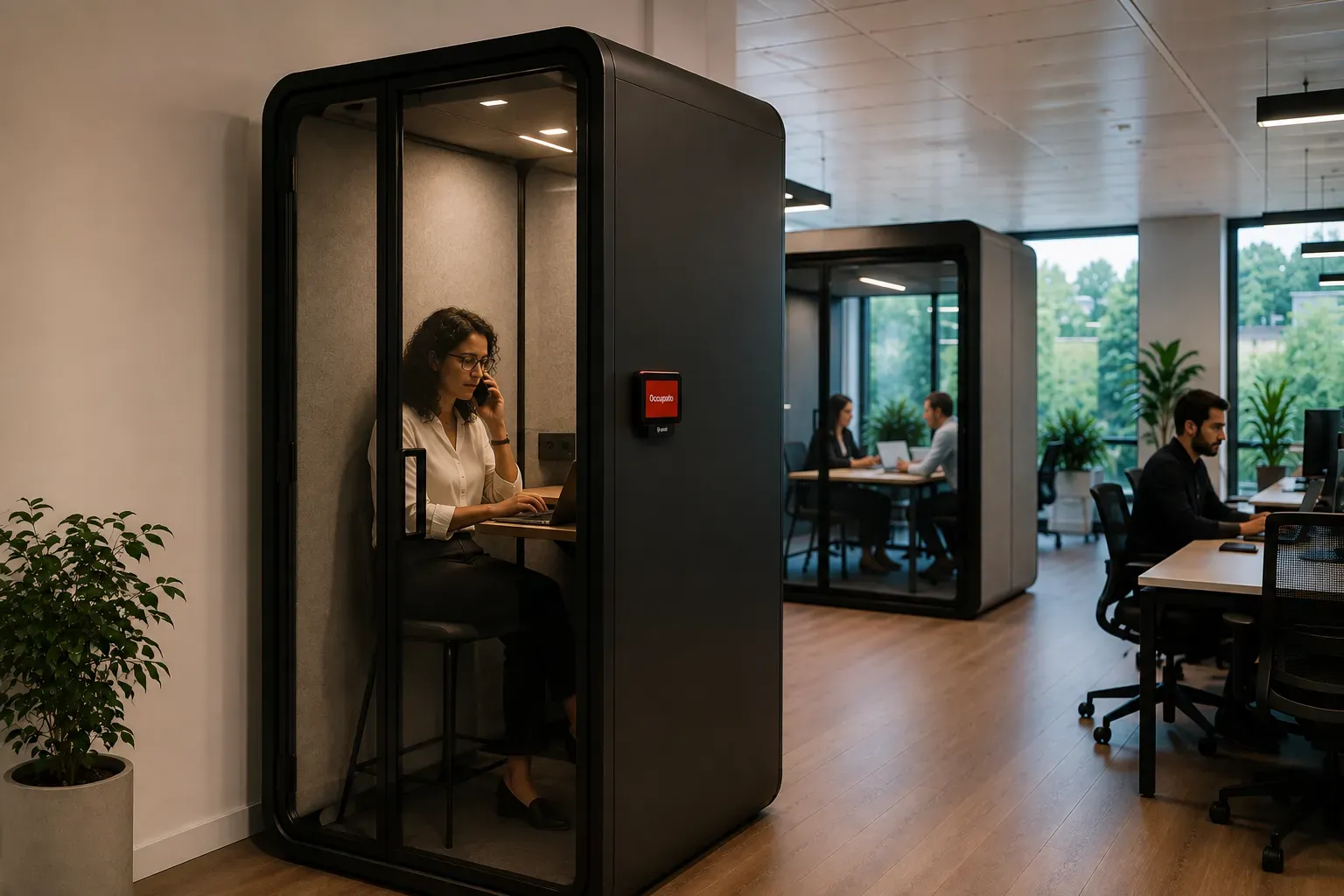 Acoustic phone booths in an open-space office